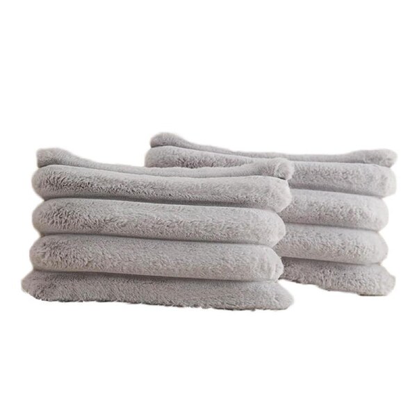 Catzon 2 Pcs Faux Fur Throw Pillow Covers with Velvet Back for Couch Bed-Light Grey