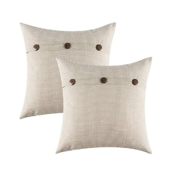Catzon 2 Pcs Decorative Linen Throw Pillow Covers Triple Button for Sofa Bed-Grey White