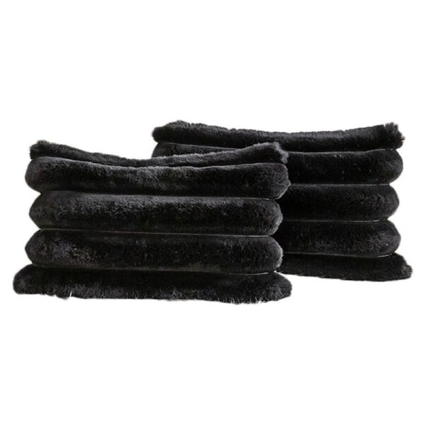 Catzon 2 Pcs Faux Fur Throw Pillow Covers with Velvet Back for Couch Bed-Black