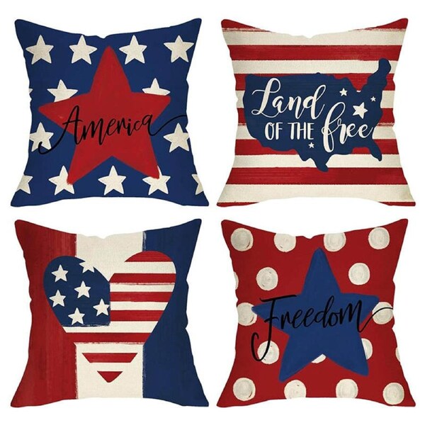 Catzon 4 Pcs American Throw Pillow Covers 4th of July Patriotic Pillowcase-5
