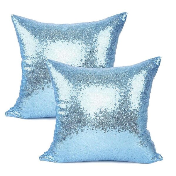 Catzon 2 Pcs Glitzy Sequin Throw Pillow Covers Solid for Wedding/Christmas-Blue