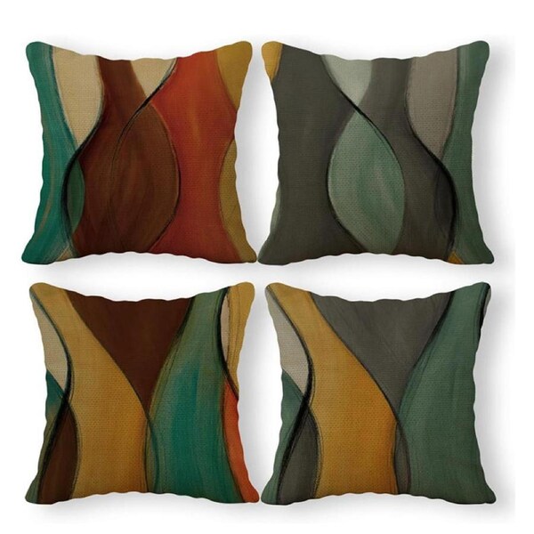 Catzon 4 Pcs Vintage Throw Pillow Covers Abstract Print for Living Room Decor-A