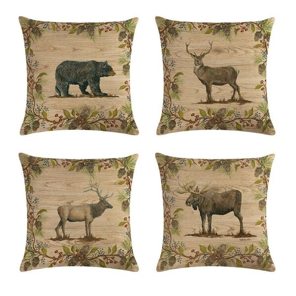 Catzon 4 Pcs Wildlife Animals Throw Pillow Covers Linen Pillowcase for Couch-2