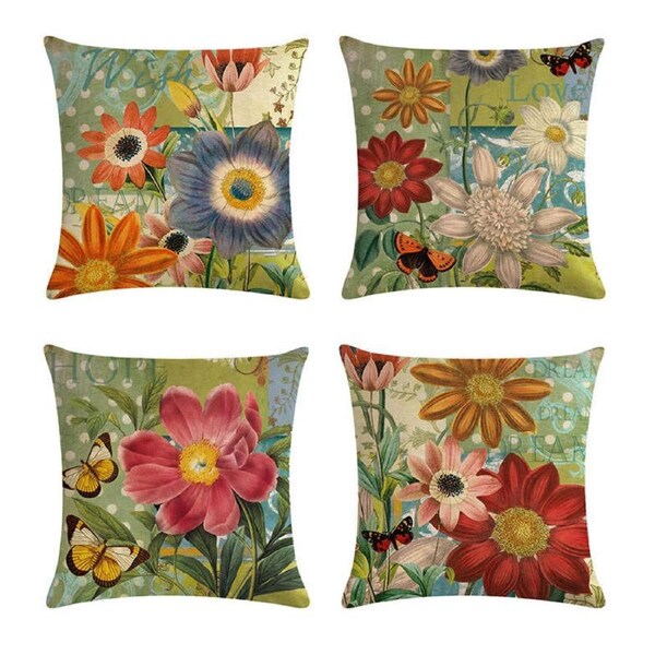 Catzon 4 Pcs Sunflower Throw Pillow Covers Square Linen Pillowcase for Couch