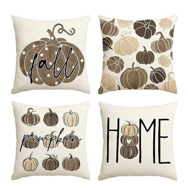 Catzon 4 Pcs Linen Throw Pillow Covers Autumn Thanksgiving Decor for Home-10