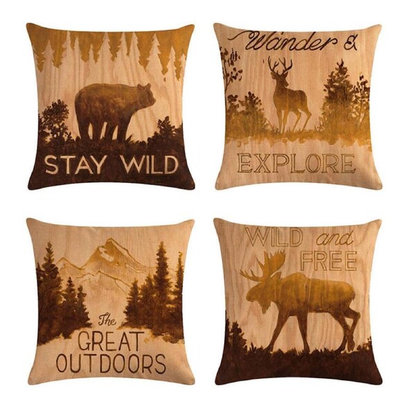 Catzon 4 Pcs Wildlife Animals Throw Pillow Covers Linen Pillowcase for Couch-4