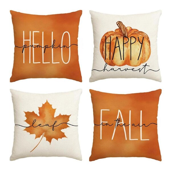 Catzon 4 Pcs Linen Throw Pillow Covers Autumn Thanksgiving Decor for Home-2