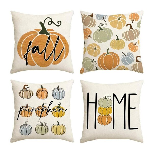 Catzon 4 Pcs Linen Throw Pillow Covers Autumn Thanksgiving Decor for Home-8