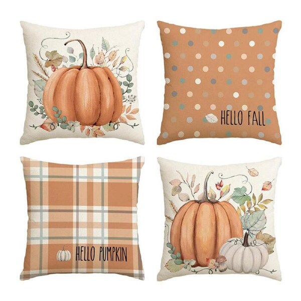 Catzon 4 Pcs Linen Throw Pillow Covers Autumn Thanksgiving Decor for Home-28