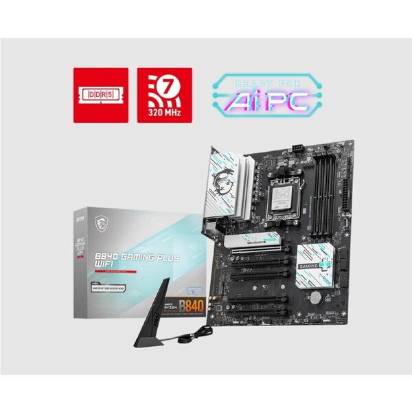MSI B840 GAMING PLUS WIFI, AM5, 4x DDR5 256GB, 1x HDMI, 4x PCI-E x16 slot, 3x M.2, Wi-Fi 7 B840 GAMING PLUS WIFI