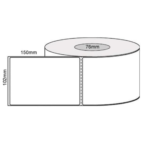 102mm x 150mm White Thermal Transfer Perforated Poly Labels Permanent Adhesive Long Life 76mm core 1000 LPR Compatible Product Product Code LNOZL12310