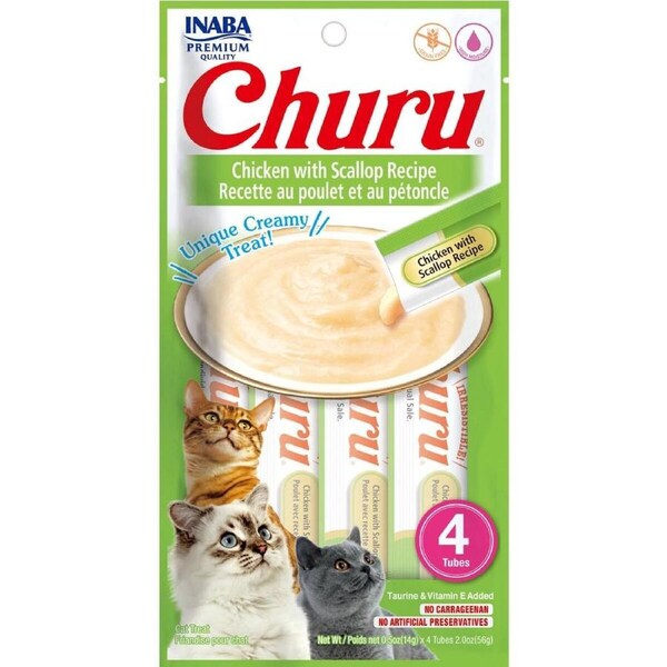 Inaba Cat Churu Meal Topper Treat - Creamy Chicken & Scallop Recipe 24 x 14g Tubes