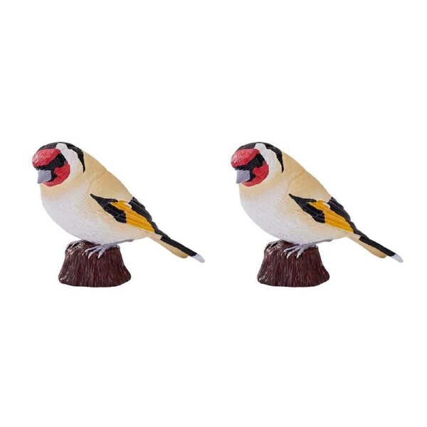 2PK Mojo European Goldfinch 2025 Figurine Toy Bird Sculpture Decor Red/Yellow