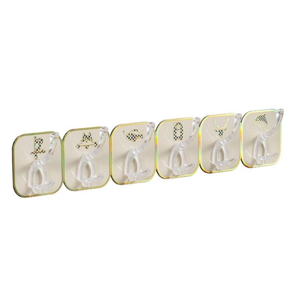 Adhesive Door Hook Hole Free 6 Row Design Multifunctional Wall Hanging Hook for Kitchen Yellow