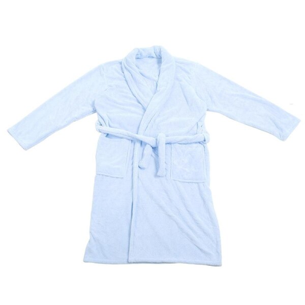 Bathrobe Coral Velvet Thicken Soft Water Absorbent Warm Belt Design Couple Bathrobe for Home Hotel Blue