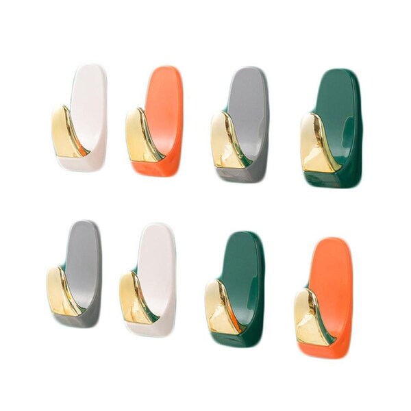 Adhesive Hooks Assorted Color Strong Load Bearing Self Adhesive Clothes Towel Bag Hook for Bathroom Kitchen Bedroom 8pcs
