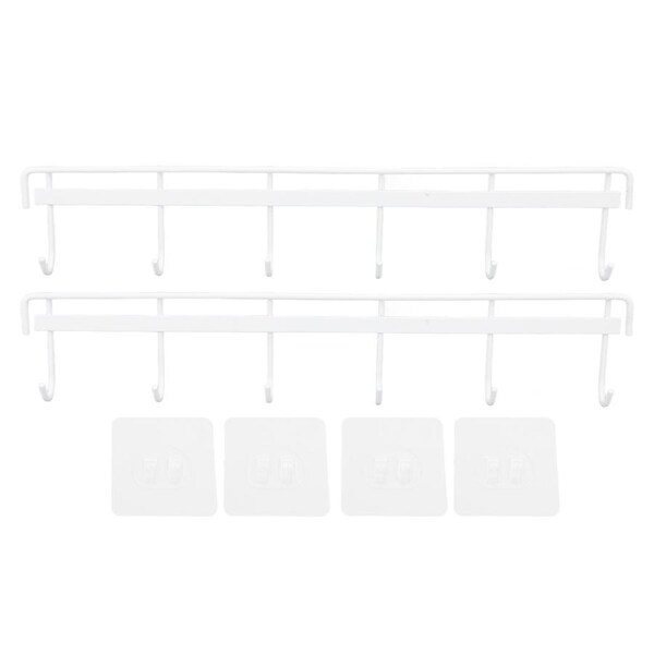 2pcs Wall Mounted Coat Rack Stainless Steel Wall Hanging Coat Hook Rail with 6 Hooks for Clothes Towel Hat 6 Hooks 2 White