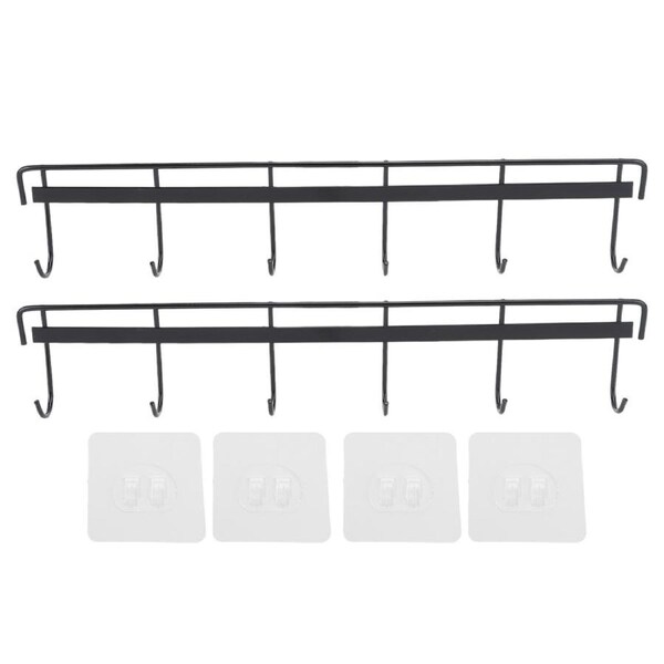 2pcs Wall Mounted Coat Rack Stainless Steel Wall Hanging Coat Hook Rail with 6 Hooks for Clothes Towel Hat 6 Hooks 2 Black