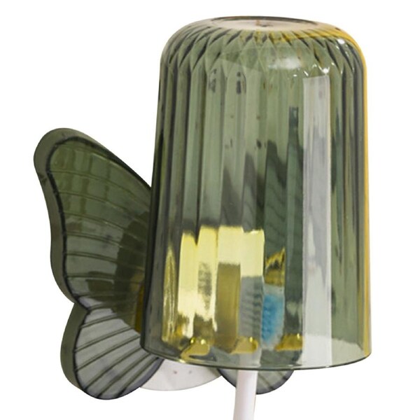 Wall Mounted Toothbrush Holder Bathroom Punch Free Toothbrush Holder Mouthwash Cup Toothbrush Holder Set Olive Green