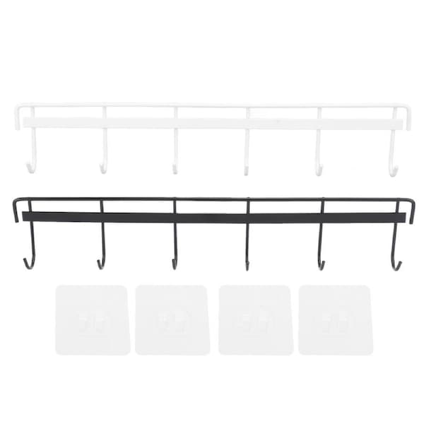 2pcs Wall Mounted Coat Rack Stainless Steel Wall Hanging Coat Hook Rail with 6 Hooks for Clothes Towel Hat 6 Hooks 1 Black 1 White