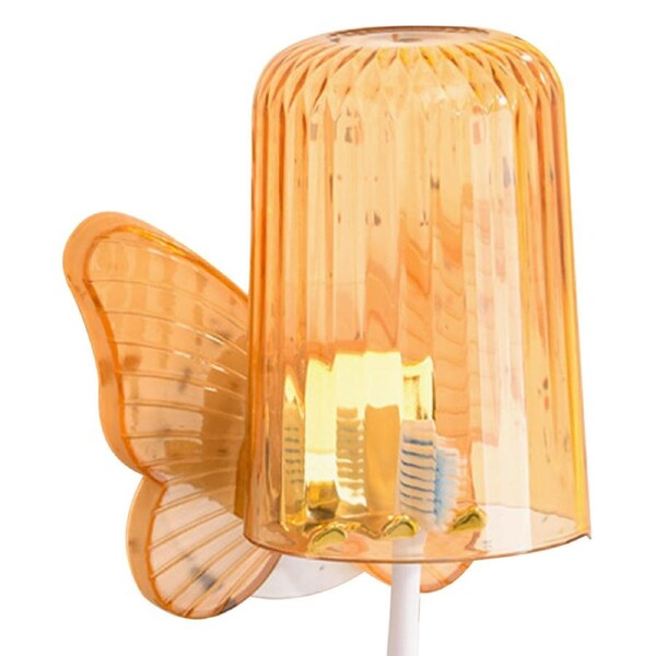 Wall Mounted Toothbrush Holder Bathroom Punch Free Toothbrush Holder Mouthwash Cup Toothbrush Holder Set Bright Orange