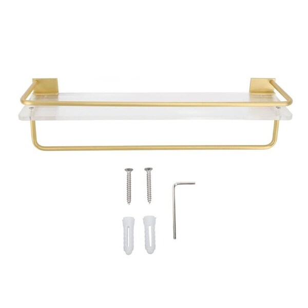 Bathroom Wall Shelf Space Aluminum and Acrylic Rustproof Punch Free Wall Mounted Floating Shelves 40cm Gold