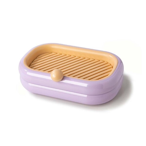 Cute Soap Dish Household Punch Free Wall Mounted Soap Holder with Drain for Bathroom Purple