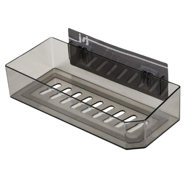 Wall Mount Bathroom Shelf Multifunctional Punch Free Convenient Storage Shower Shelf Organizer for Home Transparent Black