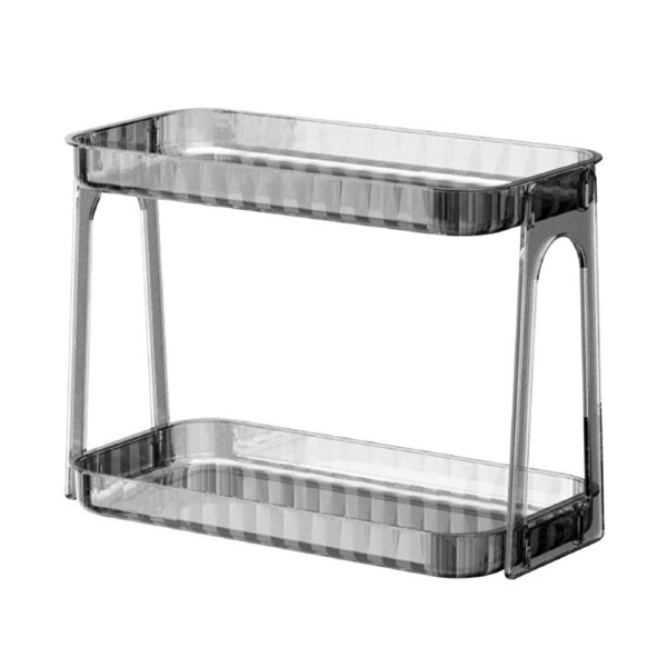 Cosmetic Storage Rack Double Layer Clear Detachable Modern Countertop Cosmetic Organizer for Dressing Table Smoke Gray