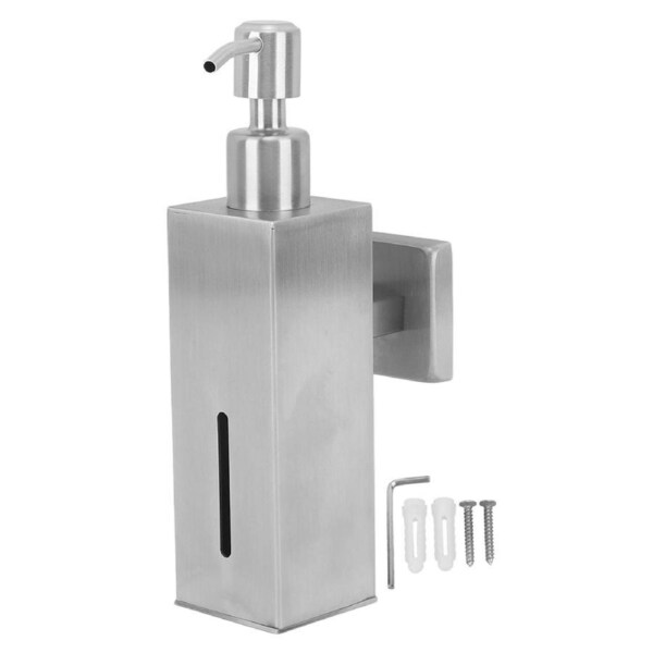 304 Stainless Steel Soap Dispenser Rustproof Refillable Soap Dispenser Soap Pump Bottle for Kitchen Bathroom Wall Mounted, Square