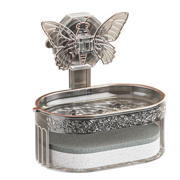 Double Layer Soap Holder Elegant Stylish Vacuum Suction Soap Dish Water Drainage Soap Tray with Sponge for Bathroom Kitchen Black