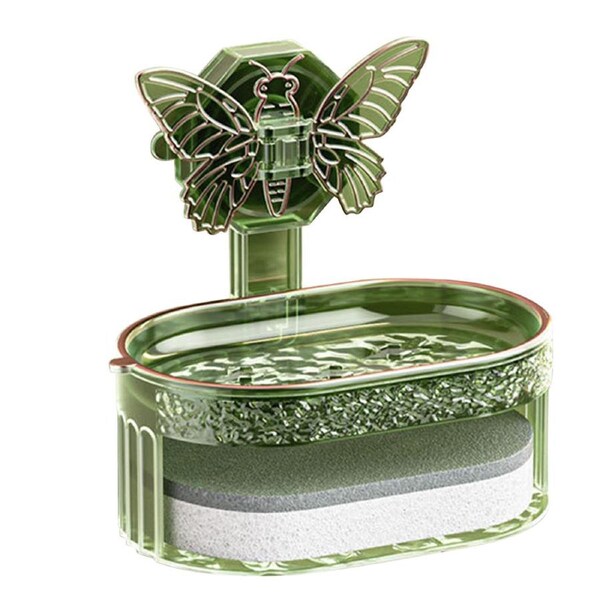 Double Layer Soap Holder Elegant Stylish Vacuum Suction Soap Dish Water Drainage Soap Tray with Sponge for Bathroom Kitchen Green