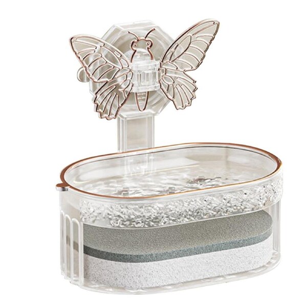 Double Layer Soap Holder Elegant Stylish Vacuum Suction Soap Dish Water Drainage Soap Tray with Sponge for Bathroom Kitchen White