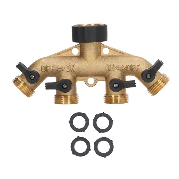 4 Way Water Splitter Brass Ball Valve Distributor for Garden Watering Agricultural Irrigation Car Washing Style