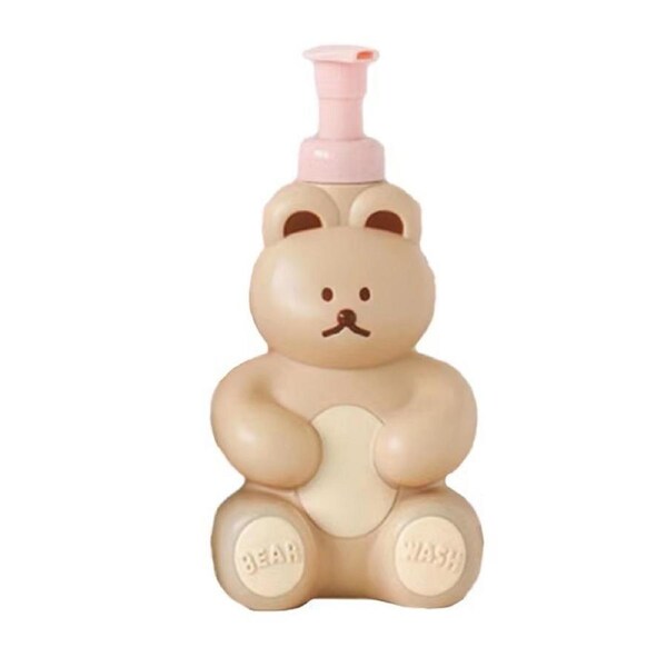 Foam Pump Bottle Cute Bear Shape Large Capacity Foaming Soap Dispenser Bottle for Facial Wash Body Wash Hand Soap Milk Tea Color