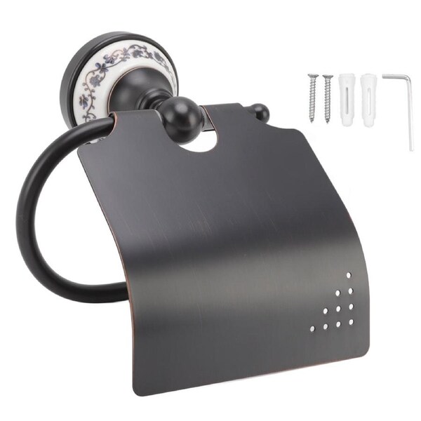 Paper Towel Dispenser Dark Bronze Blue and White Porcelain Wall Mounted Tissue Roll Holder for Bathroom Kitchen