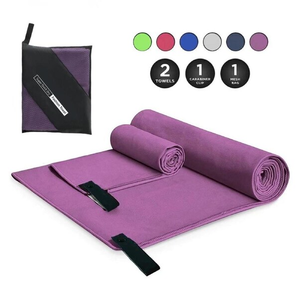 2Pcs Microfiber Towel 2 Sided Quick Dry Towels Super Absorbent with Zipper Bag for Sports