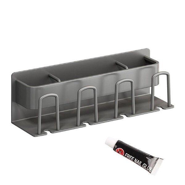 Toothbrush Holder Rack Punch Free Wall Mounted Space Saving Electric Toothbrush Hanger Rack Bathroom Accessories Gray 4 Cups