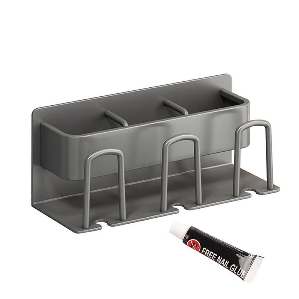 Toothbrush Holder Rack Punch Free Wall Mounted Space Saving Electric Toothbrush Hanger Rack Bathroom Accessories Gray 3 Cups