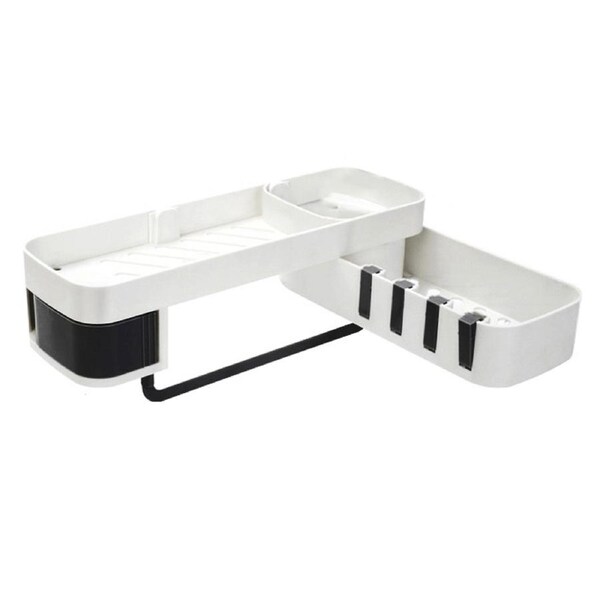 Bathroom Corner Shelf Multifunctional Double Layer Storage Rack Kitchen Non Marking Wall Mounted Holder White Black