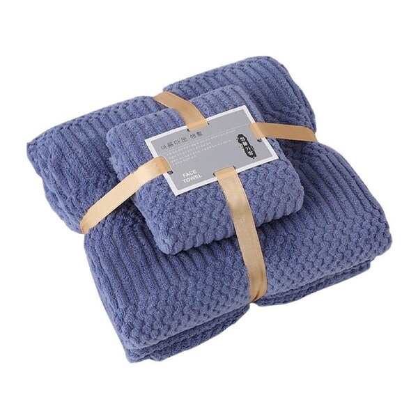 Bath Shower Towel Set Coral Fleece Quick Dry Highly Absorbent Soft Comfortable for Daily Use Dark Blue