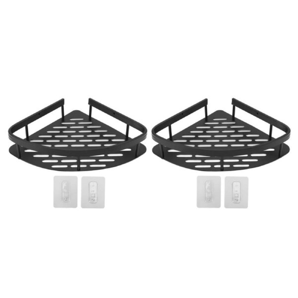 Triangular Shower Shelf Punch Free Rustproof Aluminum Shower Corner Shelf with Hollow Base for Bathroom Toilet Double Layer