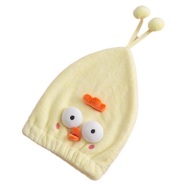 Hair Drying Caps Ultra Absorbent Microfiber Shower Wrap Towels Soft Cute Cartoon Quick Drying Bath Hat for Wet Long Thick Hair Yellow Chicken