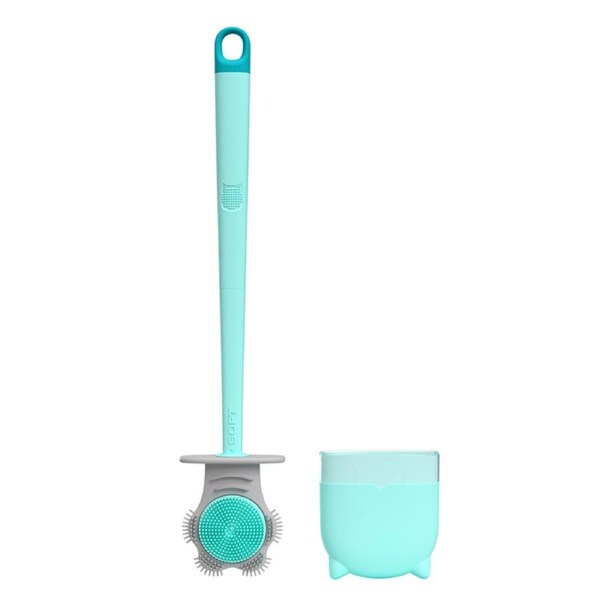 Toilet Brush Dual Color Double Sided Plastic with Detachable Handle Cat Claw Shaped Toilet Cleaning Tool for Home Cyan