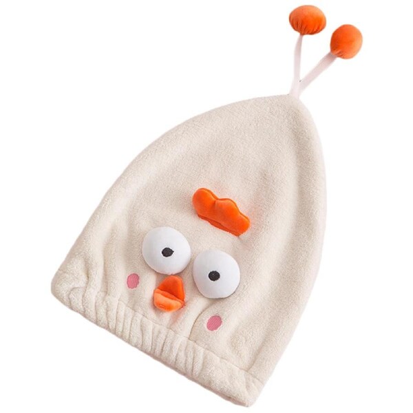 Hair Drying Caps Ultra Absorbent Microfiber Shower Wrap Towels Soft Cute Cartoon Quick Drying Bath Hat for Wet Long Thick Hair Beige Chicken