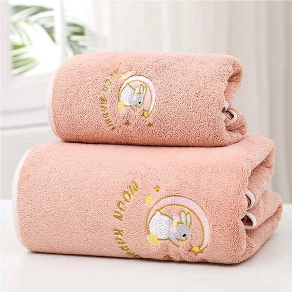 Bath Towel Coral Fleece Water Absorption Soft Thicken Shower Towel for Home Beach Pink 70x140