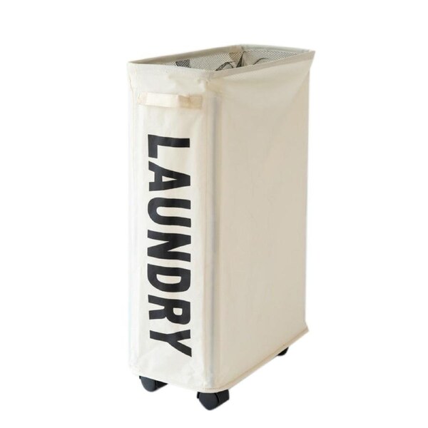 Foldable Laundry Basket Oxford Cloth Easy Install Storage Basket with Mesh Pulleys White