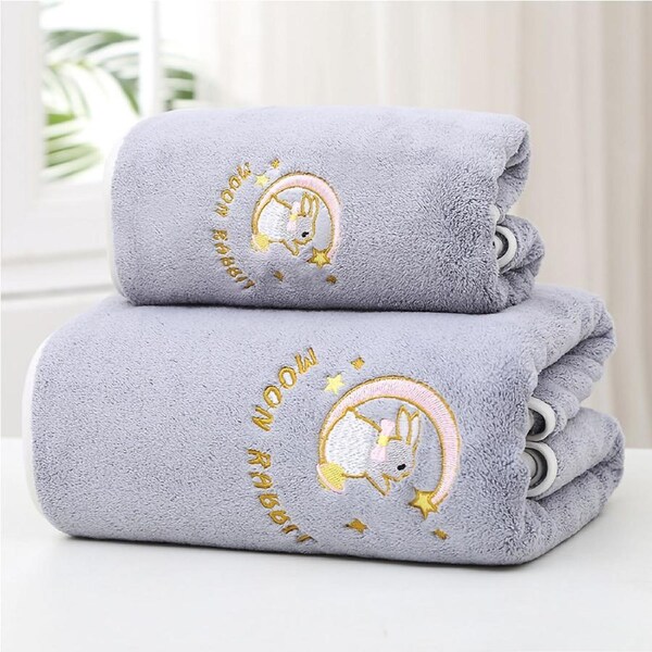 Bath Towel Coral Fleece Water Absorption Soft Thicken Shower Towel for Home Beach Grey 34x76