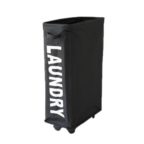 Foldable Laundry Basket Oxford Cloth Easy Install Storage Basket with Mesh Pulleys Black