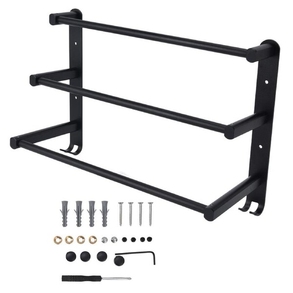 3 Tiers Bath Towel Bar Wall Mounted Bathroom Towel Hanger for Bathroom Kitchen Balcony Black